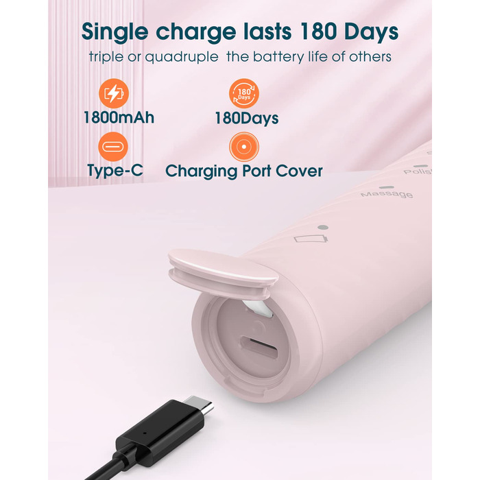 Електрична зубна щітка для дорослих з 6 насадками, акумуляторна звукова щітка, рожева (1 шт.) - тривала робота до 180 днів