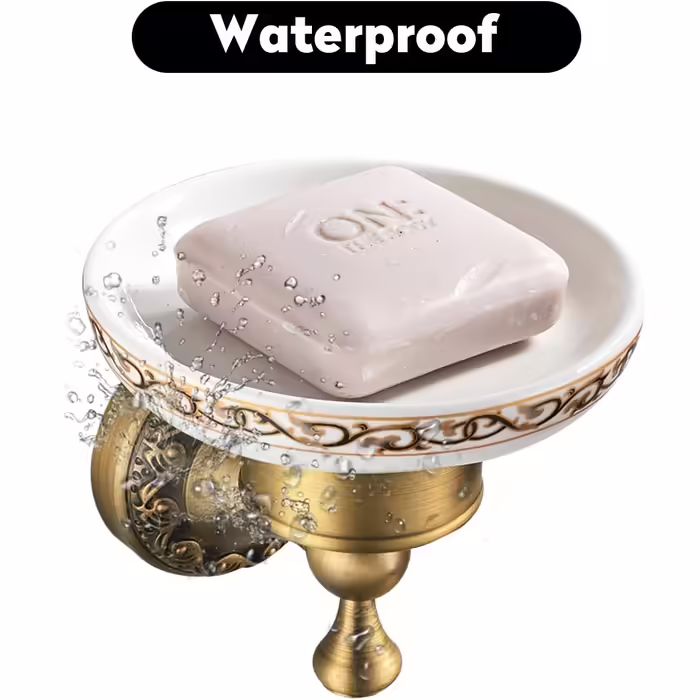 CASEWIND Soap Dish Antique, Vintage Wall Soap Holder, Retro Brass Ceramic Soap Shelf with Drill Wall Mounting Nostalgic for Shower