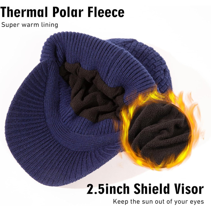 Шапка в'язана з мериносової вовни PolarWool™ TOP-EX, чоловіча/жіноча, з флісовою підкладкою, для зими, біг, катання на лижах, M-XXL (Navy, XL-XXL)