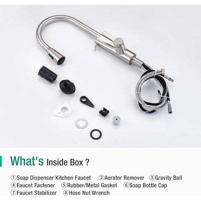 Кран кухонний CREA Wasserfall висувний з дозатором мила, нержавіюча сталь, 360° обертання, 4 режими, з душем