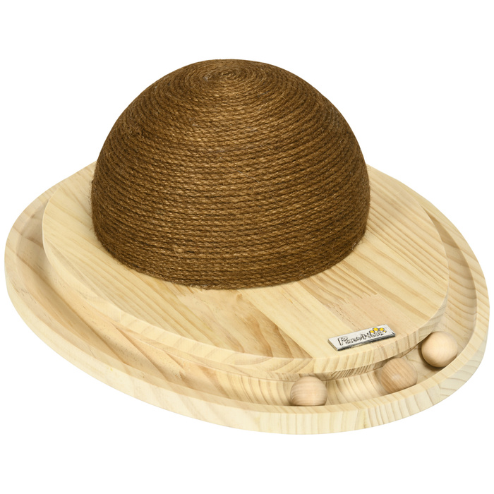 PawHut Interactive Cat Toy 2-in-1 Scratching Post with Scratching Board and Ball Track made of Jute and Pine Wood in Natural and Coffee 39.5x32.5x14.5 cm