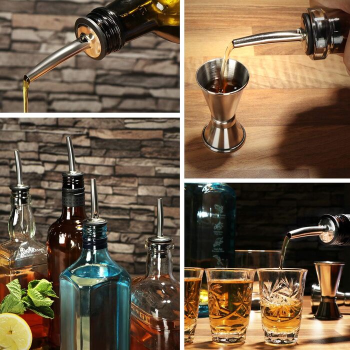 Виливники для пляшок Com-Four® 6 шт. з нержавіючої сталі – дозатор для алкоголю, олії, оцту – для бару, коктейлів, підходить для більшості пляшок (сріблястий, без кришки)