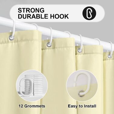 Жовтий водонепроникний душовий завіс для ванної кімнати 180x180 см з кільцями