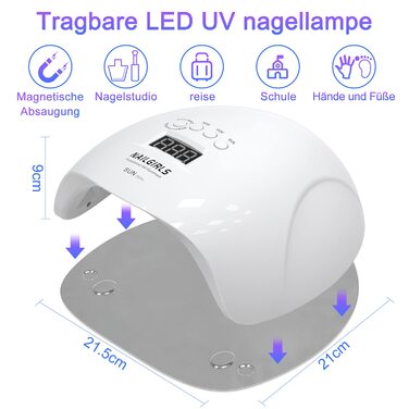 LED UV лампа для нігтів NAILGIRLS 150W з таймером, LCD дисплеєм та знімною магнітною пластиною (біла)