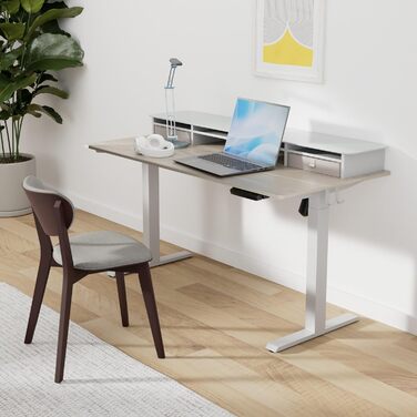 FEZIBO Electric Standing Desk with 2 Drawers - 140x60cm, Memory Control, Anti-Collision System, Light Brown Woodgrain