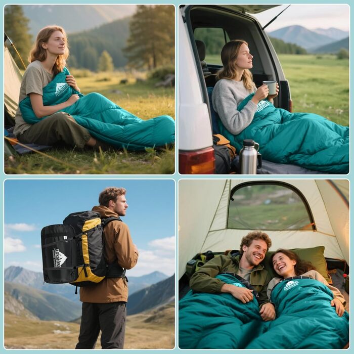 Спальний мішок Baumwoll-Flanell для дорослих: легкий, водонепроникний, 100% бавовна, для кемпінгу, подорожей, відпочинку вдома та на природі (Морська блакить)