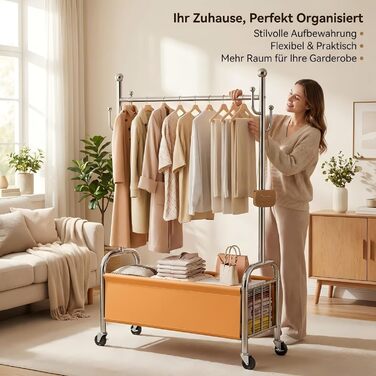 Вішалка для одягу сталева з кошиком для зберігання, навантаження до 115 кг, 3-в-1, для спальні та передпокою UP-R02