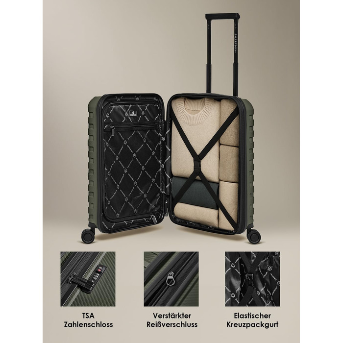 Набір валіз SMARTBOX Hartschalen 3 шт. | Розширювані, з TSA-замком, з відділом для ноутбука | Оливковий колір, S (55 см)