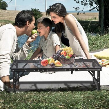 Складний стіл для пікніка REDCAMP 60x40 см, чорний - портативний стіл для кемпінгу, BBQ, приготування їжі на природі з регульованими ніжками