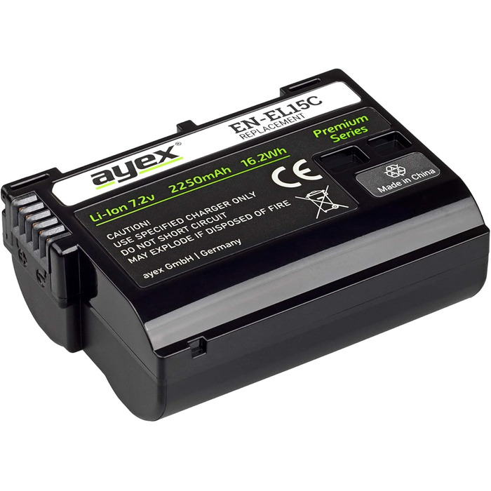 Зарядний пристрій Ayex USB для акумуляторів Nikon EN-EL15 (2250 mAh) з LCD-дисплеєм, сумісний з Nikon Z7 II, Z6 II, Z5, D850, D780, D750, D600