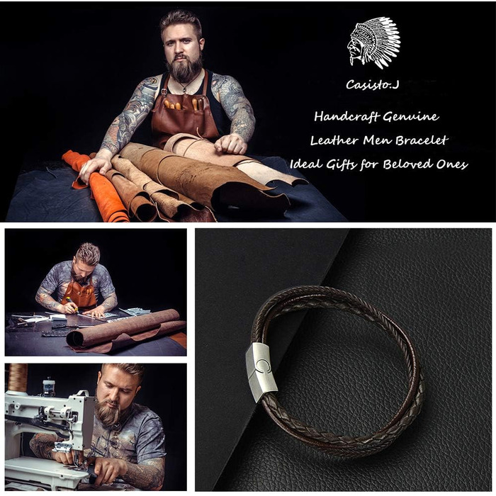 Чоловічий шкіряний браслет Lederarmband з гравіюванням та магнітним застібком (чорний/коричневий, 21 см)