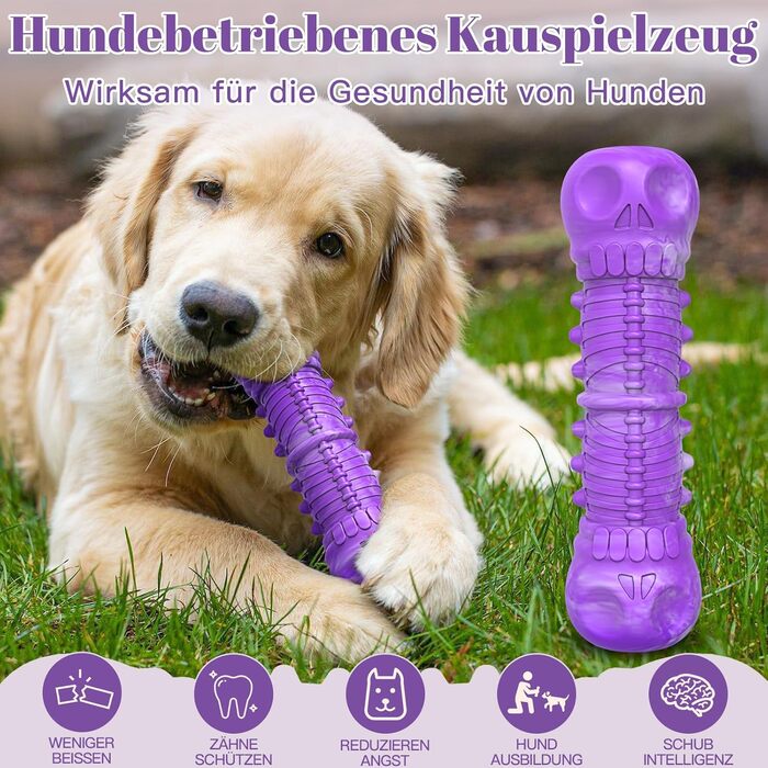 HETOO Dog Toy, Indestructible, Durable, Squeaky, Chew Toy for Aggressive Chewers, Large and Medium Dog Breeds, Dental Care (Large, Purple Gray)