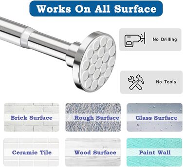Штанга для штор у ванну/спальню, телескопічна, без свердління, 85-270 см, діаметр 32 мм, срібна