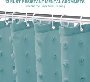 Штора для душу Бохо, довга, у стилі кантрі, тканинна, натуральних кольорів, 183 x 213 см, туфтована, з плісе, квіткові візерунки, структурована, сучасна, мінімалістична, комплект з гачками для ванної кімнати, природний колір (H213.4 x B182.9 cm (1er Pack)