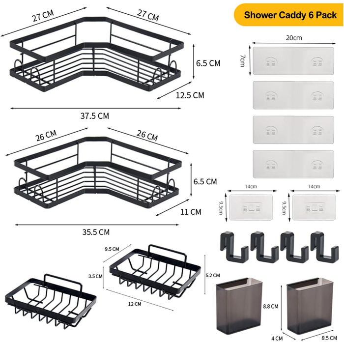 Набір полиць для душу без свердління, 5 шт. Органайзер для ванної кімнати, полиці для душу з нержавіючої сталі, велика місткість, корзинка для душу, тримач для шампуню та гелю для душу для ванної кімнати та кухні (2 прямокутні + 2 контейнери + 1 для зубни