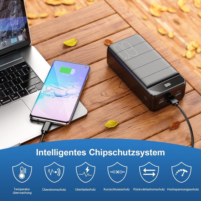 Powerbank 60000mAh з LED-дисплеєм, 22,5W PD USB-C, 4 виходи, 3 входи, сумісний з iPhone, Android та іншими пристроями (Чорний)