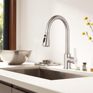 Кухонний змішувач з висувною лійкою, високопродуктивний, з трьома режимами, з нержавіючої сталі, з покриттям 