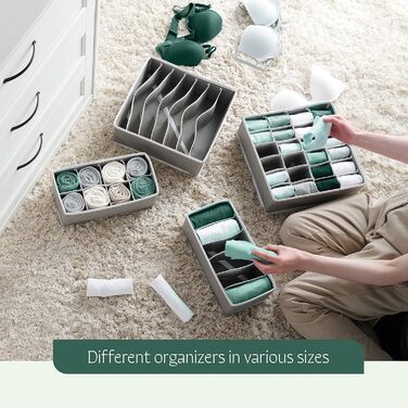Styleys Set of 4 Foldable Storage Boxes, Drawer Dividers, Odorless Interior Lining, Storage Boxes, Closet Organizer, Under-Bed Organizer for Clothes, Shoes, Underwear, Bras (Gray - S1014)