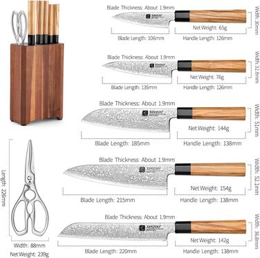 Японський ніж Kiriсuke від XINZUO з дамаської сталі, 21.5 см, Gyuto, ручка з оливкового дерева та чорного рогу буйвола, з піхвою, ручна робота, професійний ніж для кухні