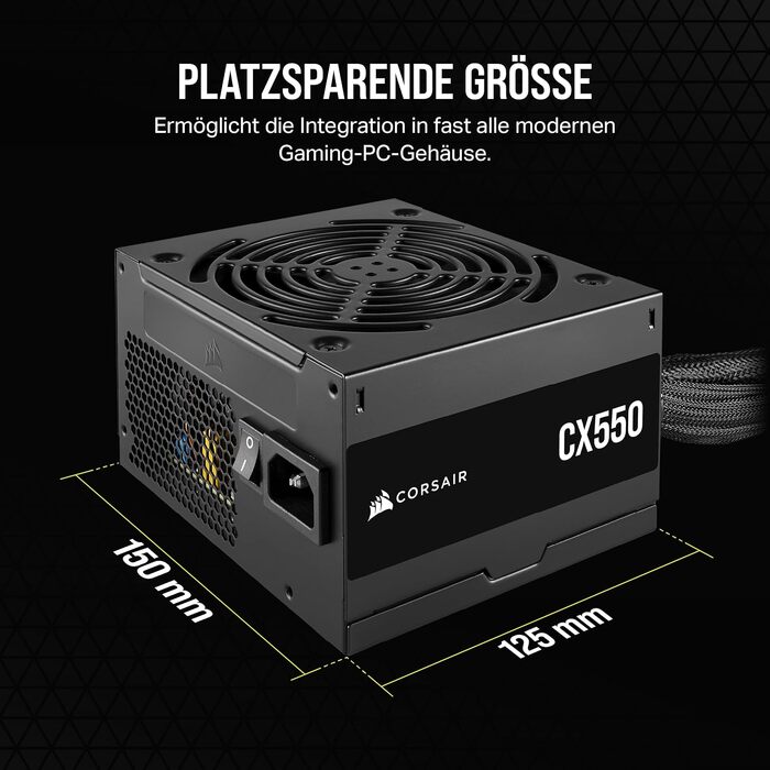 Блок живлення Corsair CX550 ATX 550W, 80 Plus Bronze, низький рівень шуму, чорний
