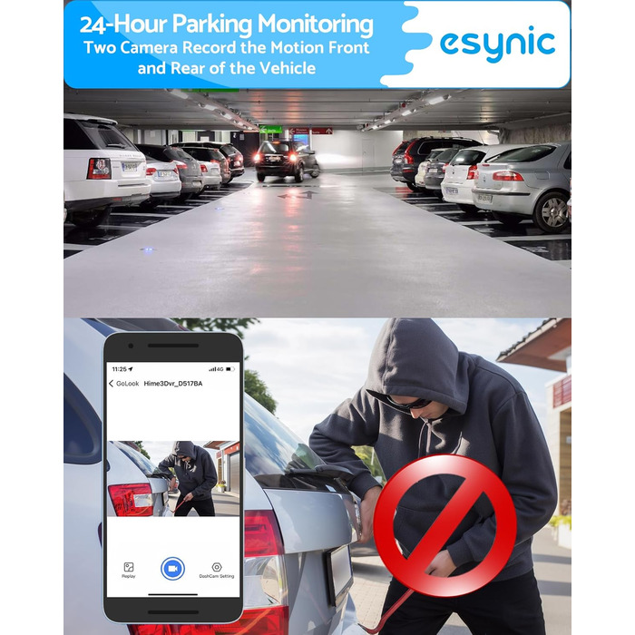 eSynic Mini Dashcam: Автомобільний відеореєстратор з Wi-Fi, 1080P Full HD, 160° Кут огляду, Нічне бачення, G-сенсор, Паркувальний режим, Керування через додаток, 32GB SD-карта в комплекті (Дві камери - передня та задня)