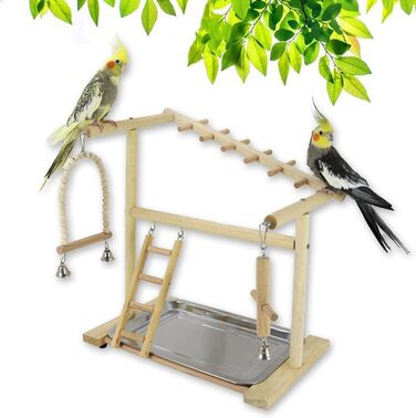 Bird Playground, budgie toys, bird stand, bird gym, bird accessories, playground, ladder, exercise pen with feeder cups, tray, swing for parakeets, canaries, finches, etc. #9