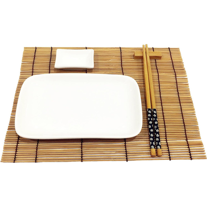 Набір для суші Exzact (10 шт.) – 2 тарілки, 2 миски для соусу, 2 підставки під столові прилади, 2 пари паличок для їжі – преміум-порицелан, подарункова коробка