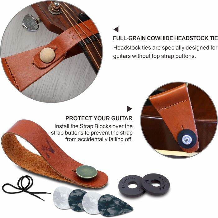 Гітарний ремінь Nefelibata: м'який, з кашеміру, повноекошкіряний. Для бас-, електро- та акустичної гітари. З кнопкою, замками та медіатором. Кремовий та білий твід