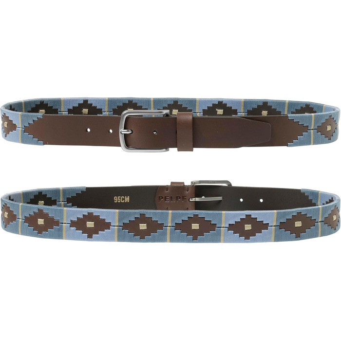 Аргентинський шкіряний ремінь з шнуром та шкіряним браслетом. Вишитий шкіряний ремінь для чоловіків та жінок. Аргентинські ремені (Синьо-бежевий-02, 105)