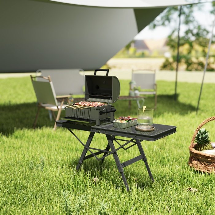 Outsunny Adjustable Height Folding Table, Folding Garden Table with Metal Grid, Lightweight Aluminum Multifunction Table, Side Table for Garden, Balcony, Camping, 90 x 40.5cm Black | Aosom