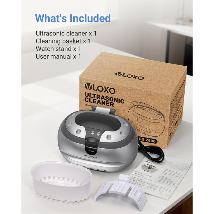 Ультразвукова мийка VLOXO 600мл, 42 кГц – для ювелірних виробів, інструментів, протезів, годинників, нержавіюча сталь, 50W