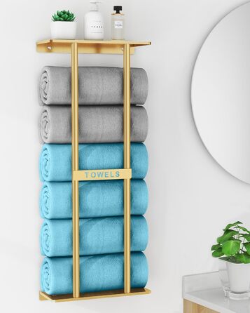 Тримач для рушників настінний з полицею, золото, 30 дюймів. Металевий органайзер для ванної кімнати