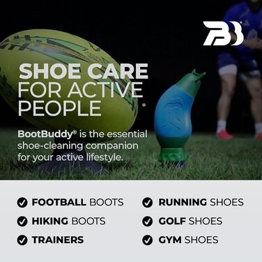 The Boot Buddy: Simple and efficient cleaning of dirty boots, shoes, and other outdoor gear. Cleans soccer, rugby, hiking boots, golf shoes, rain boots, and more in just minutes.