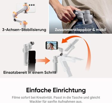 Insta360 Flow 2 Gray – Стабілізатор для смартфонів, Gimbal з AI-tracking, вбудований штатив/селфі-стік, пульт дистанційного керування, для iPhone/Android, сірий, Flow 2