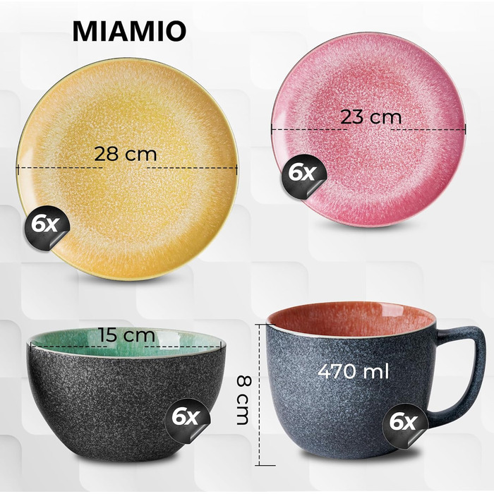 Набір посуду Miamio Las Palmitas 24 елементи (6 осіб): тарілки, чашки, миски - для кухні