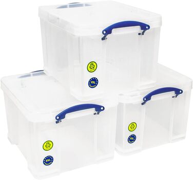 Really Useful 35C Plastic Storage Box - Lightweight, Robust, Stackable - 35 Liters - 480 x 390 x 310 mm - Transparent