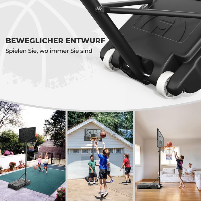 Adjustable Height Basketball Hoop for Kids - Indoor/Outdoor Portable Basketball Stand - Weatherproof Black