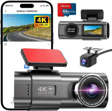 4K WiFi відеореєстратор в автомобіль, з Wi-Fi, SD 64GB, IPS екран 1.47