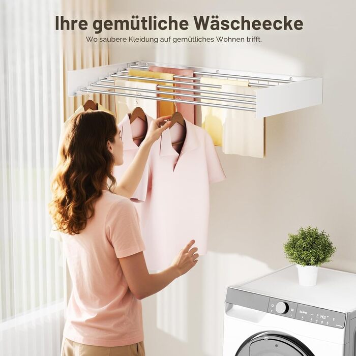 Настінна розкладна сушарка для білизни, компактна сушарка для рушників, висувна (6 трубок, білий, 100 см)