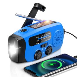 Радіо-кринка Notfall Weltempfänger 4000 mAh (14800 mWh) з 3 кабелями, AM/FM/WB, SOS-сигнал, ліхтарик, блакитне аварійне радіо