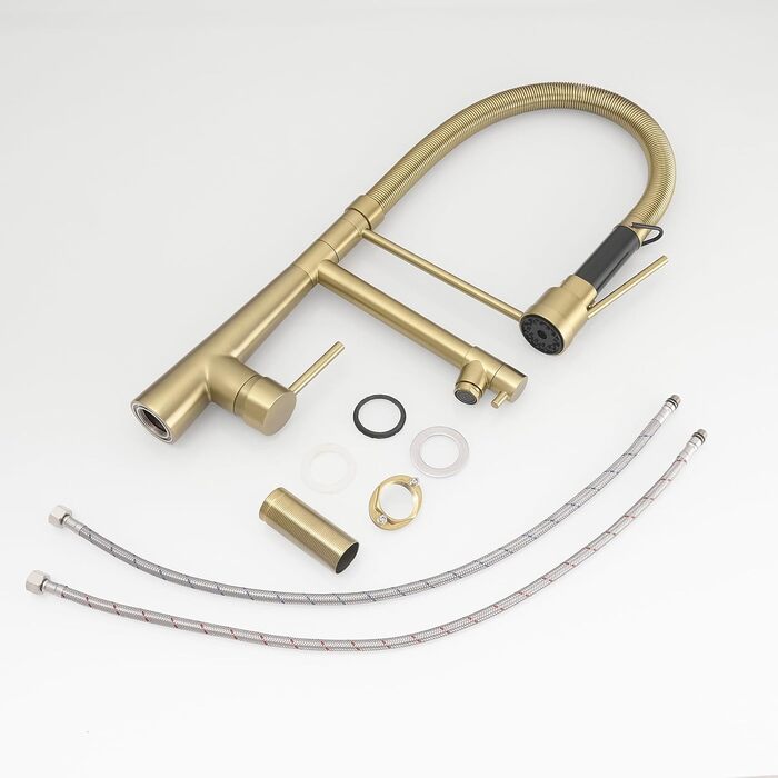 LED кухонний змішувач зі спіральною пружиною, 360° обертання, двотрубний, висувний, для кухні, з душем, високий тиск, нікель, LED, преміум якість