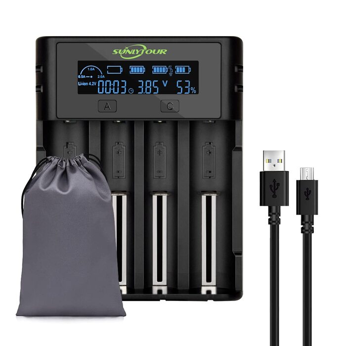 Зарядний пристрій SUNLYTOUR для акумуляторів Ni-MH AA, 18650, 21700, 21750 (4 слоти) з PCB-захистом