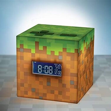 Будильник Minecraft Grasblock: офіційно ліцензований, з підсвіткою, відтворює музику з гри, декор для кімнати геймера Minecraft, 13 x 13 см, зелений