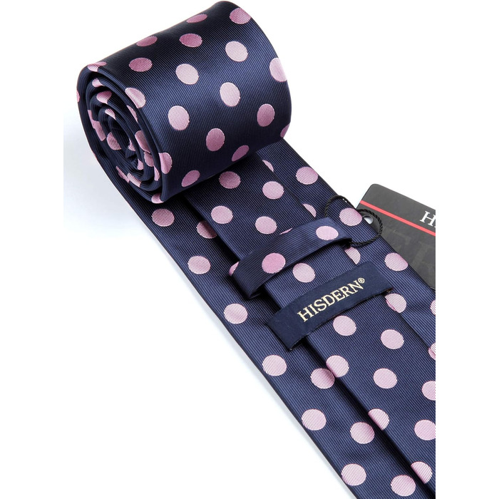 HISDERN Набір краватки та нагрудного хустинки в горошок, XL, 63 дюйми, Рожевий/Темно-синій