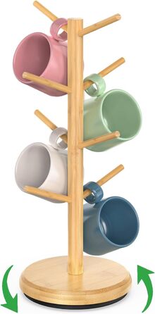 BAMBANG Bamboo Coffee Mug Tree, Swivel Coffee Mug Holder for Countertop, Coffee Mug Shelf with 8 Hooks, Coffee Mug Organizer, Mug Stand Hanger for Coffee Bar, (Natural)