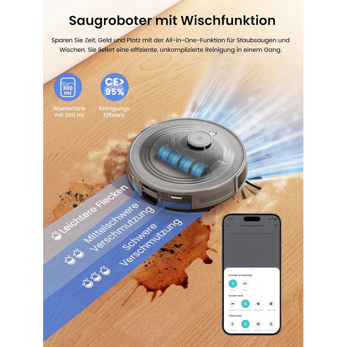 Робот-пилосос LEFANT M2 Pro з автоматичною системою викачування пилу, лазерною навігацією та картографією, індивідуальним налаштуванням, уникненням перешкод, ідеальний для видалення шерсті тварин. Білий/Сірий