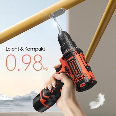 Акумуляторний шуруповерт 12V з набором 2000mAh, 24 шт. аксесуарів та кейсом, 25Nm, 2 швидкості, 25+1 момент, патрон 10мм, LED-підсвічування, Klein Orange