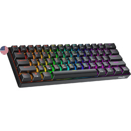 Geeky GK61: Механічна ігрова клавіатура 61% з RGB підсвічуванням | Hot-Swap | ANSI US | Speed Silver Switch (Чорний)