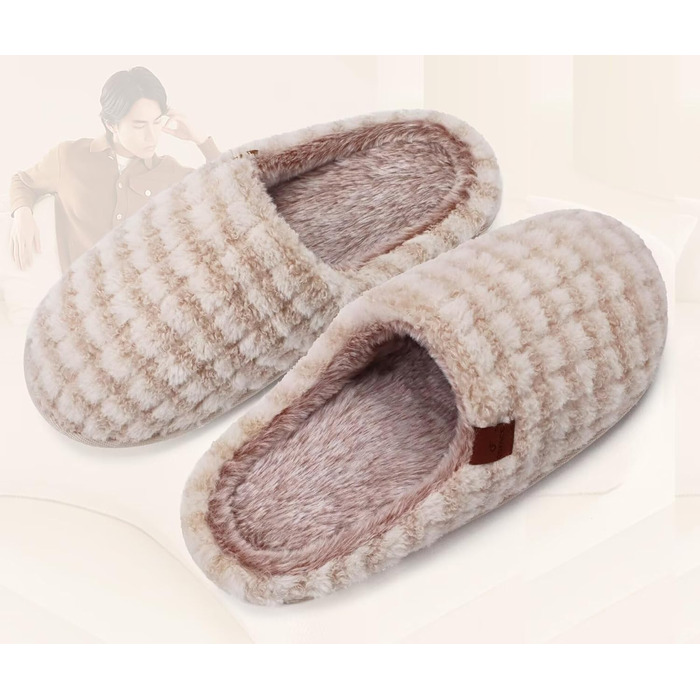 Чоловічі халати-тапочки COFACE з піною для відпочинку, теплі, з вовняної тканини, пухнасті, з антиковзною гумовою підошвою, розмір 40-49 (41 EU, бежевий, пухнастий)