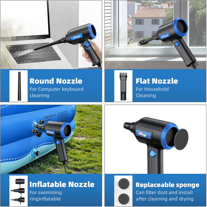 Електричний пилосос для пилу ATENGEUS 500W з регулюванням швидкості для ноутбука, ПК, офісної техніки та диванів